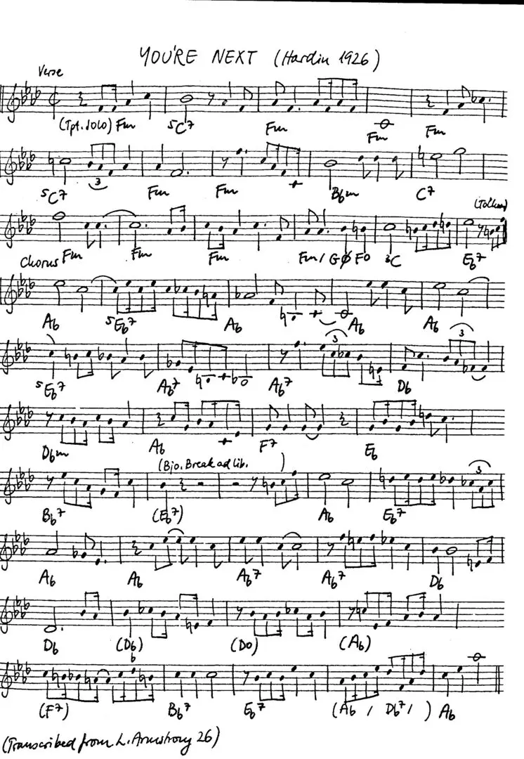 you're next free jazz leadsheet - Courtesy of the Jungle Jazz Band